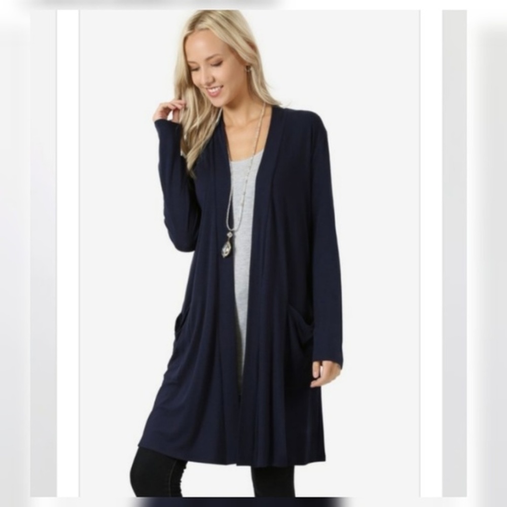 ❗️LAST CHANCE- ZENANA PREMIUM OUTFITTERS Slouch Pocket Long Cardigan - Picture 2 of 3